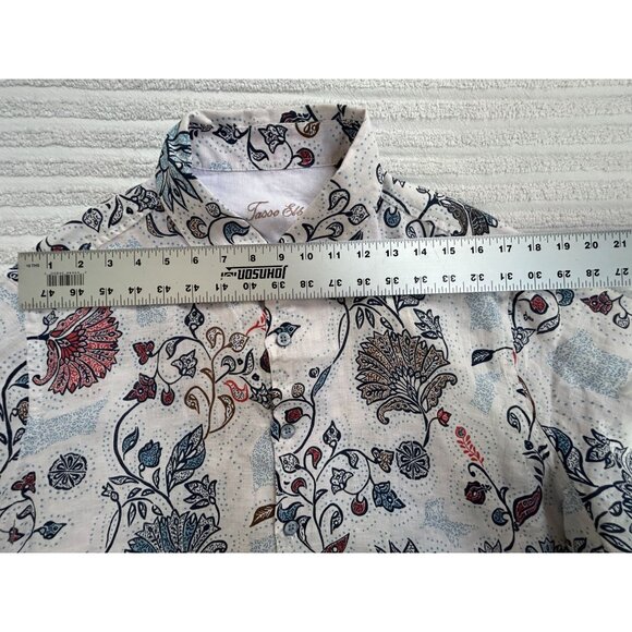 Tasso Elba Mens Floral Linen Short-Sleeve Button Up Shirt XL White/Multicolor - Picture 6 of 8